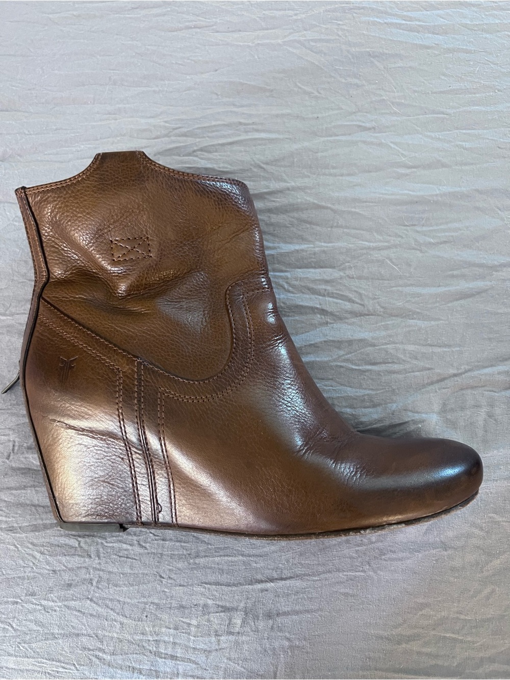 FRYE Women's Brown Leather Wedge Ankle Boot